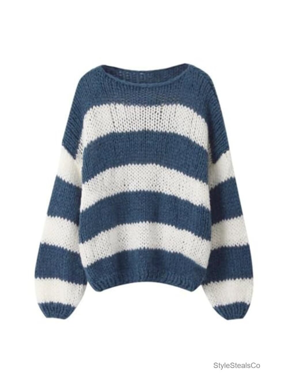 Striped Knit Sweater Oversized Crew Neck Long Sleeve Loose Fit Pullover